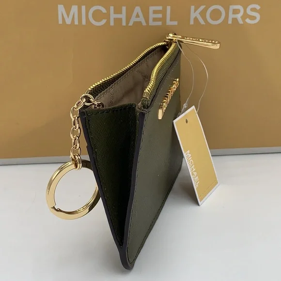 MICHAEL KORS LARGE EAST WEST CROSSBODY & Top Zip Coinpouch With ID Card OLIVE - Picture 14 of 16